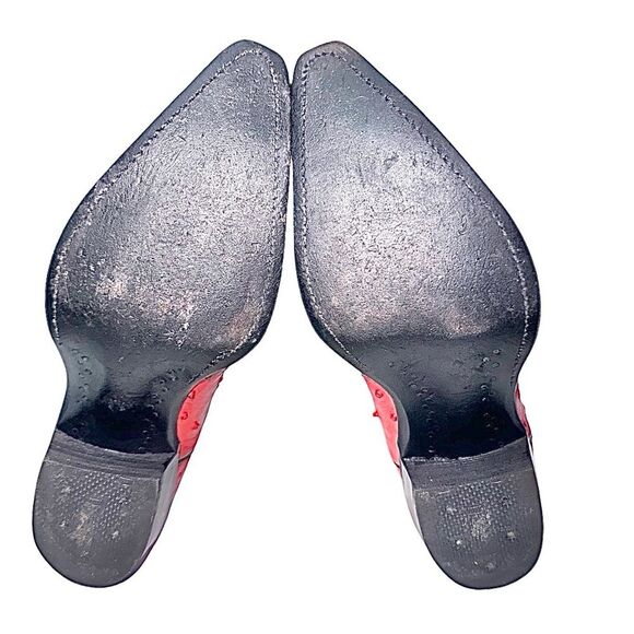 Justin Women’s Red & Black Ostrich Leather Cowboy Boots Size 10 Western Cowgirl - Picture 4 of 11